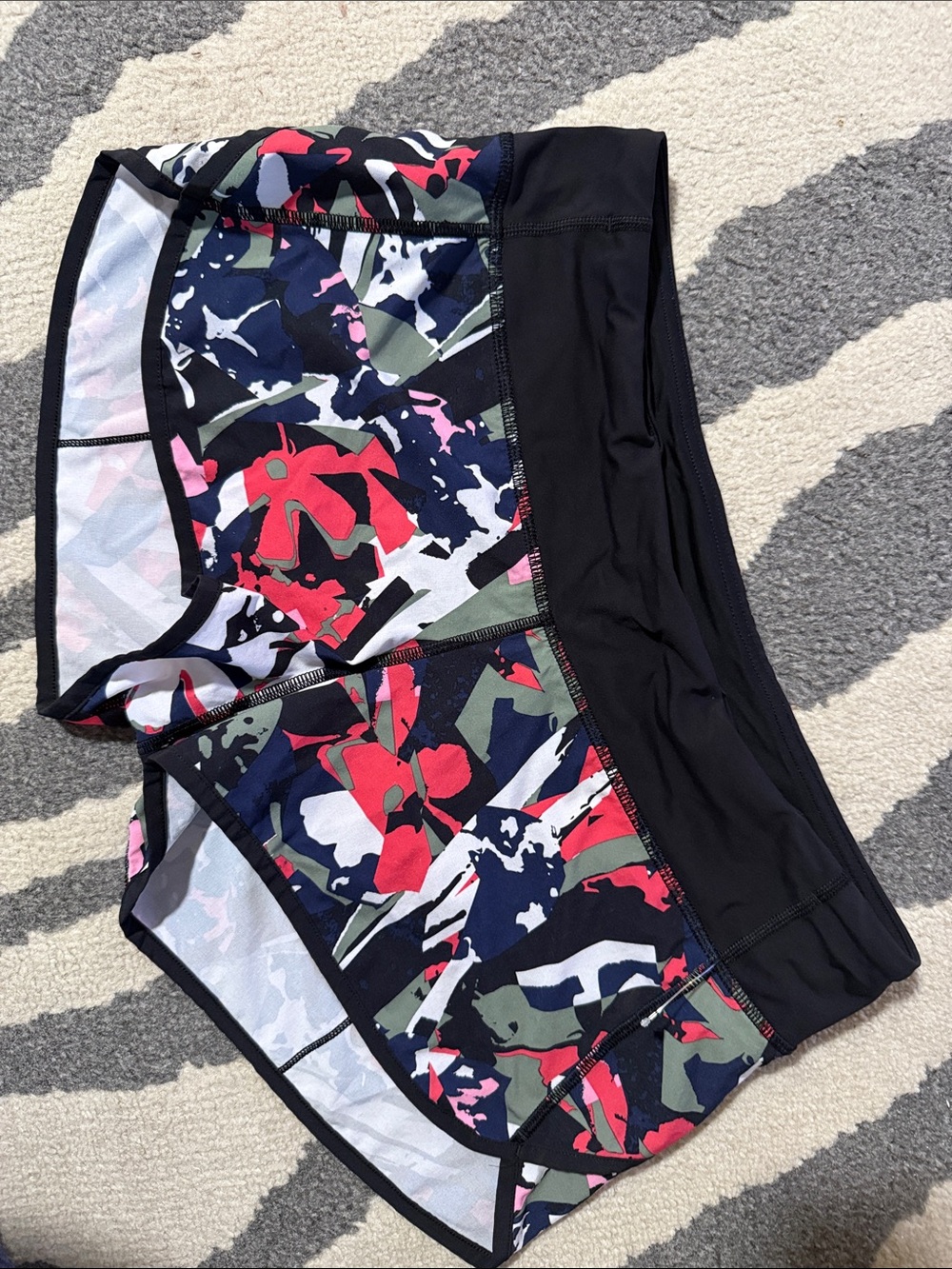 lululemon athletica Black Floral Camo Swim Shorts with Red Accents